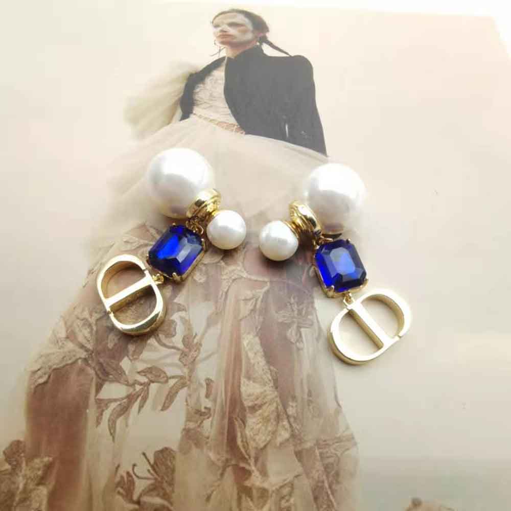 Dior Women Petit Cd Earrings Gold-Finish Metal with White Resin Pearls