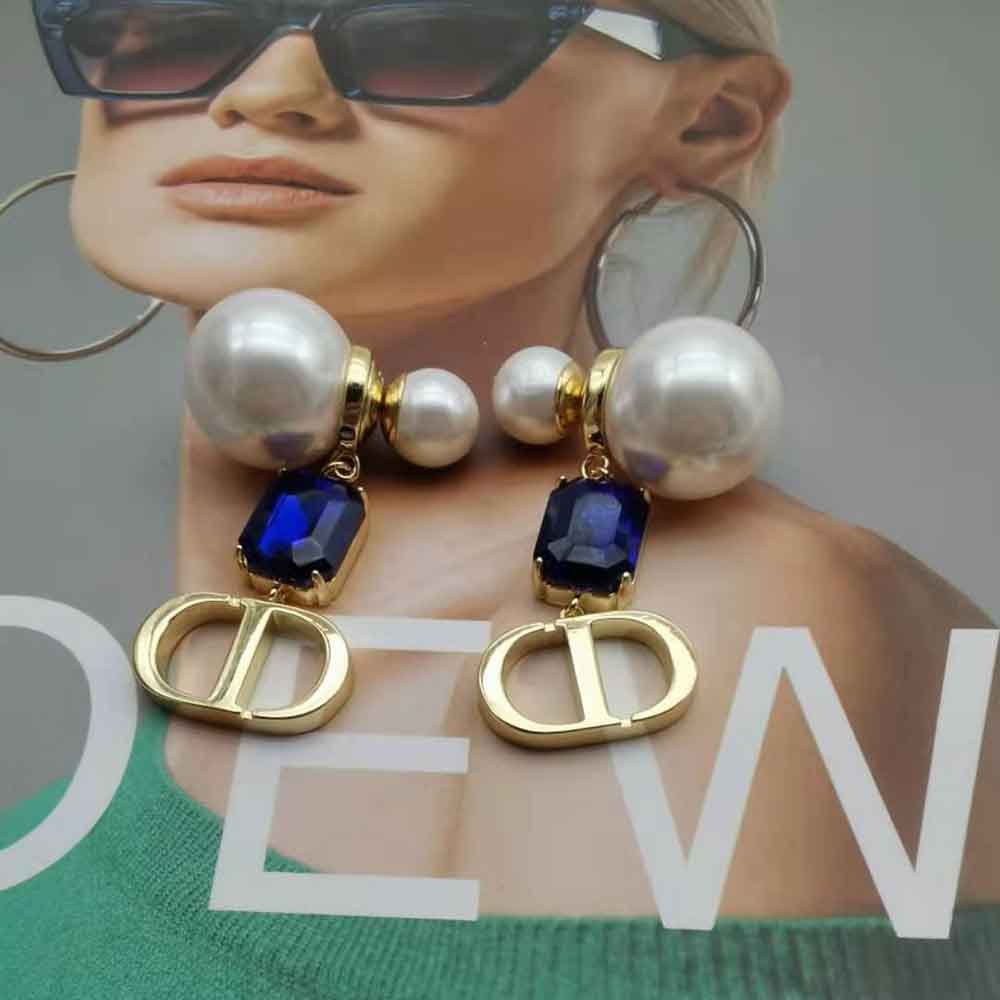 Dior Women Petit Cd Earrings Gold-Finish Metal with White Resin Pearls