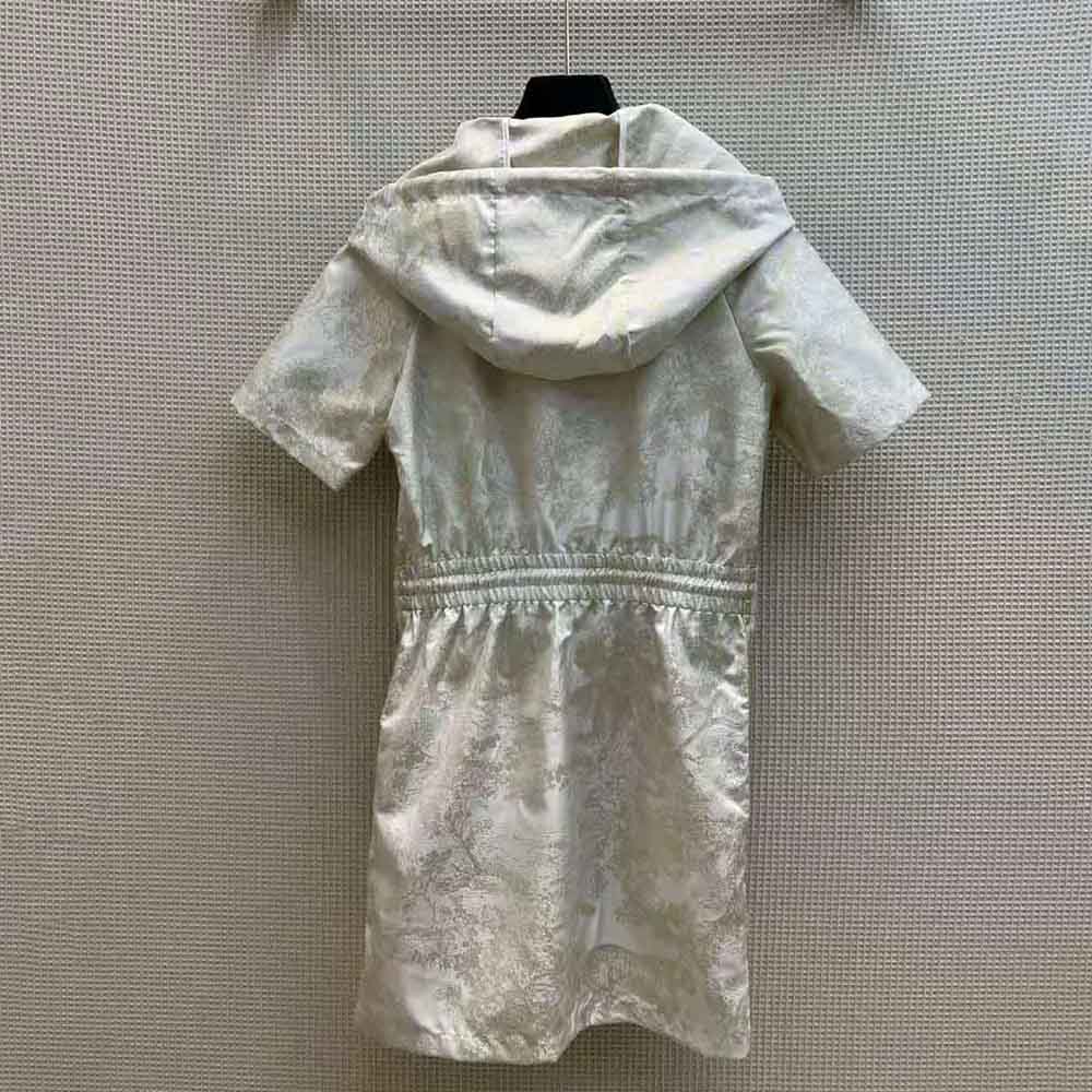 Dior Women Short Hooded Dress Gold-Tone Technical Taffeta Jacquard