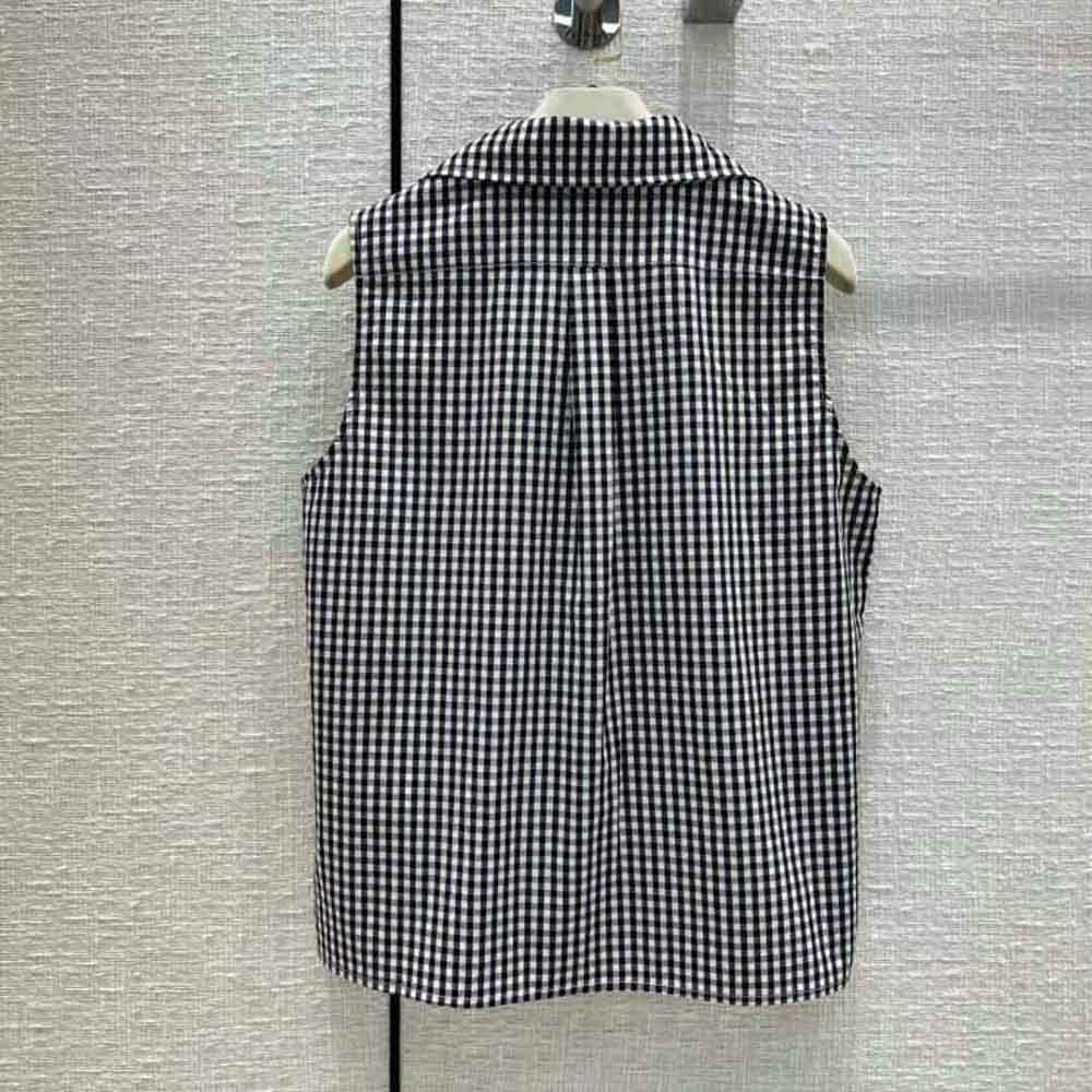 Dior Women Sleeveless Blouse Navy Blue D-Little Vichy Silk Canvas