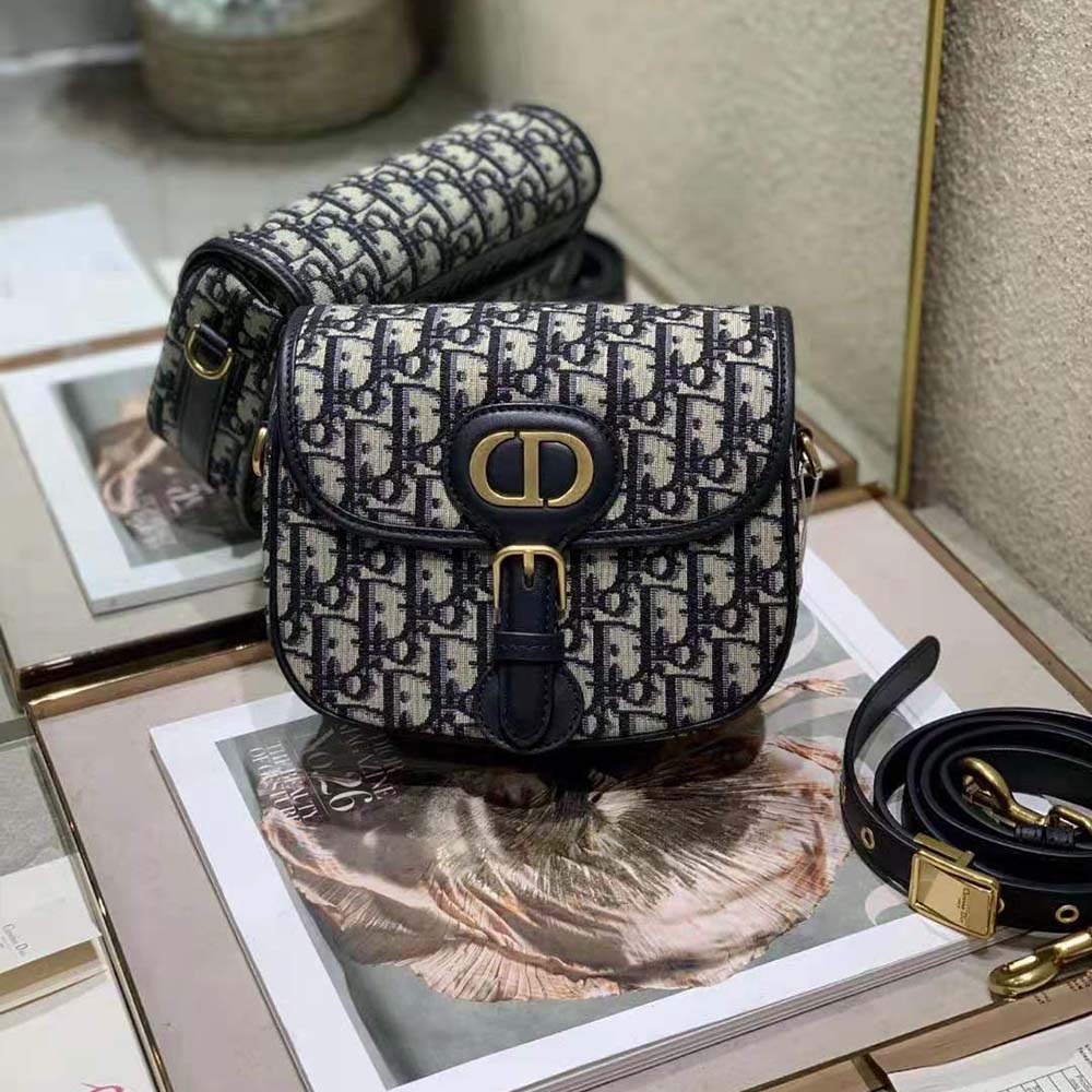Dior Women Small Dior Bobby Bag Blue Dior Oblique Jacquard