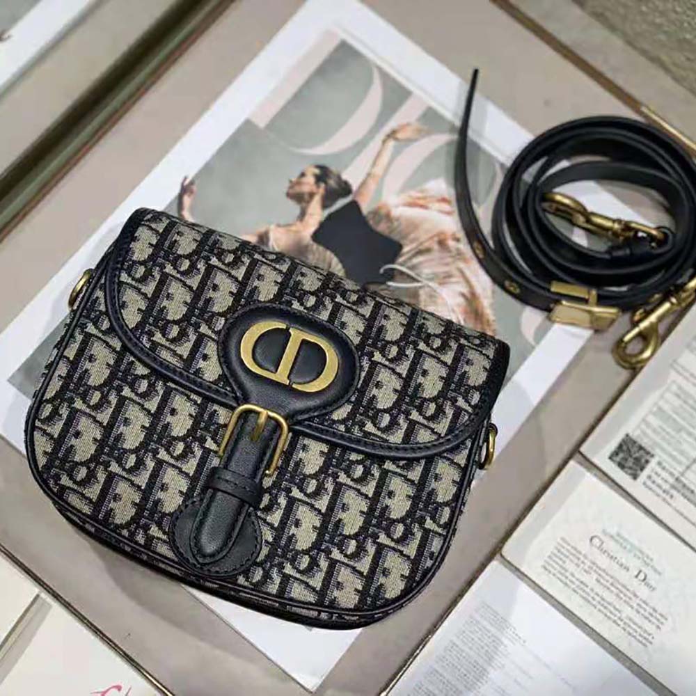 Dior Women Small Dior Bobby Bag Blue Dior Oblique Jacquard