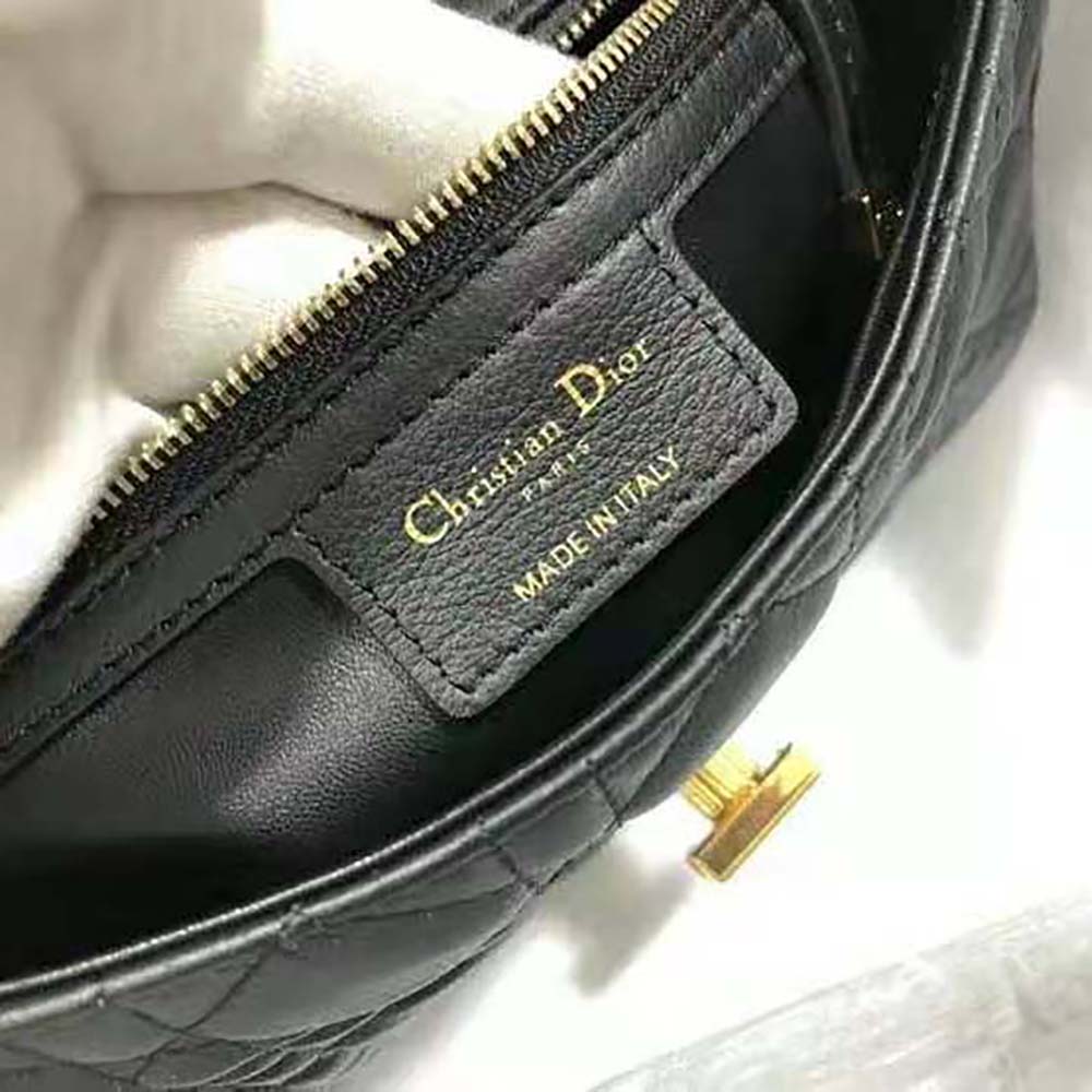 Dior Women Small Dior Caro Bag Lvory Supple Cannage Calfskin-Black