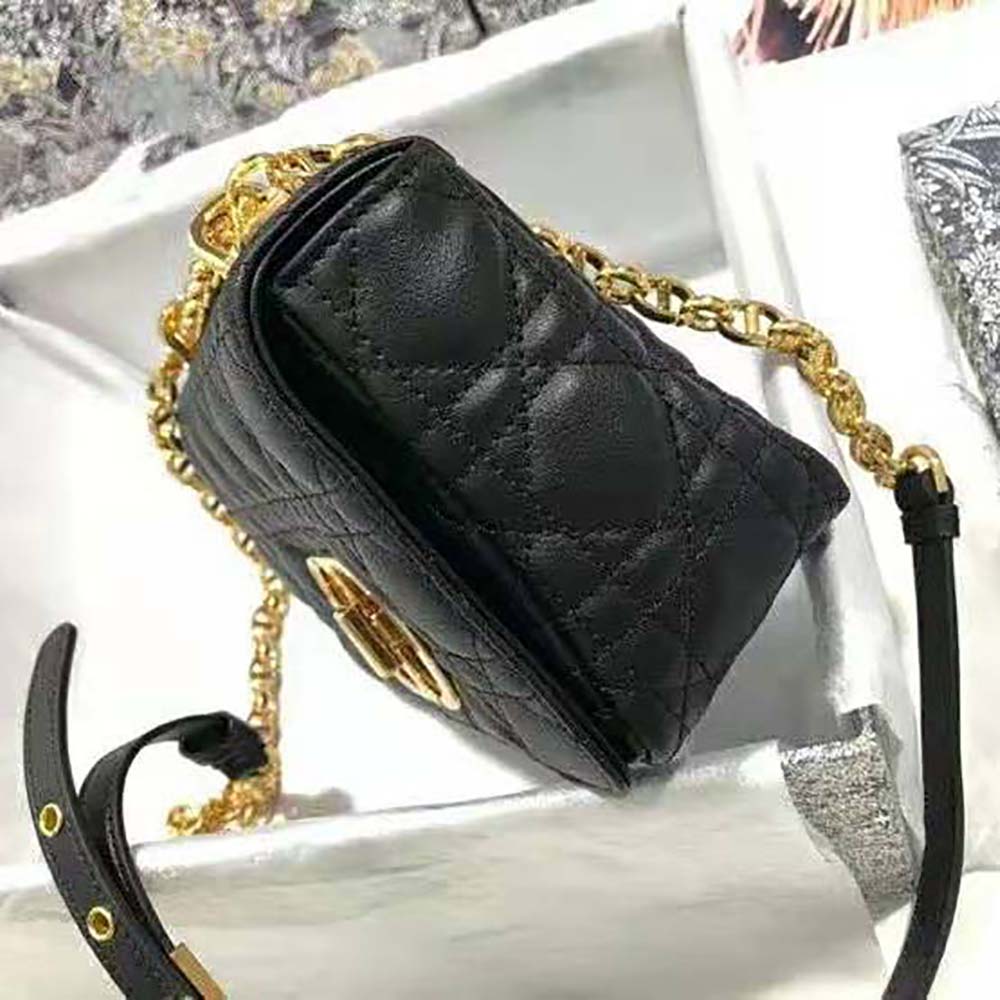 Dior Women Small Dior Caro Bag Lvory Supple Cannage Calfskin-Black