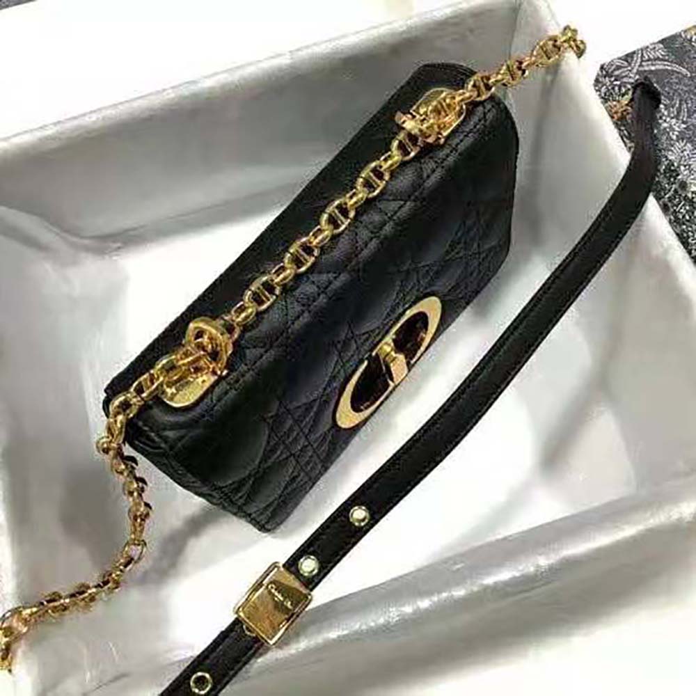 Dior Women Small Dior Caro Bag Lvory Supple Cannage Calfskin-Black