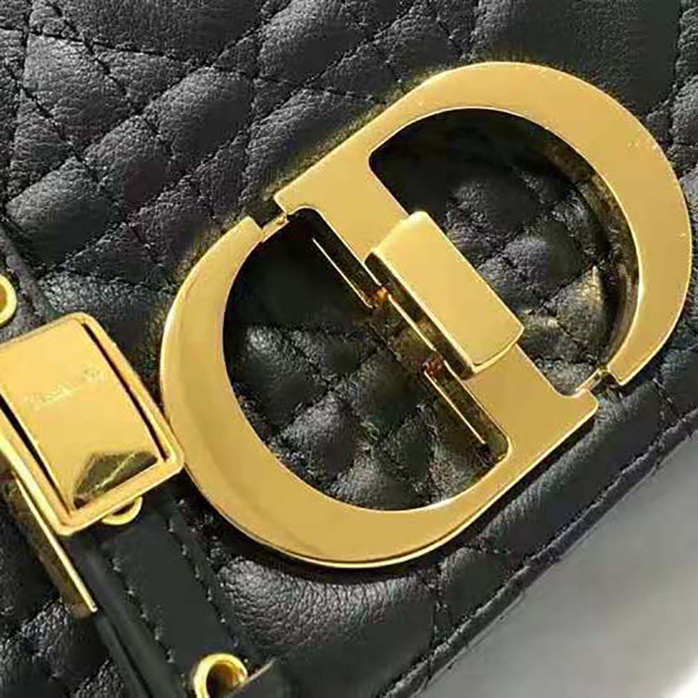 Dior Women Small Dior Caro Bag Lvory Supple Cannage Calfskin-Black