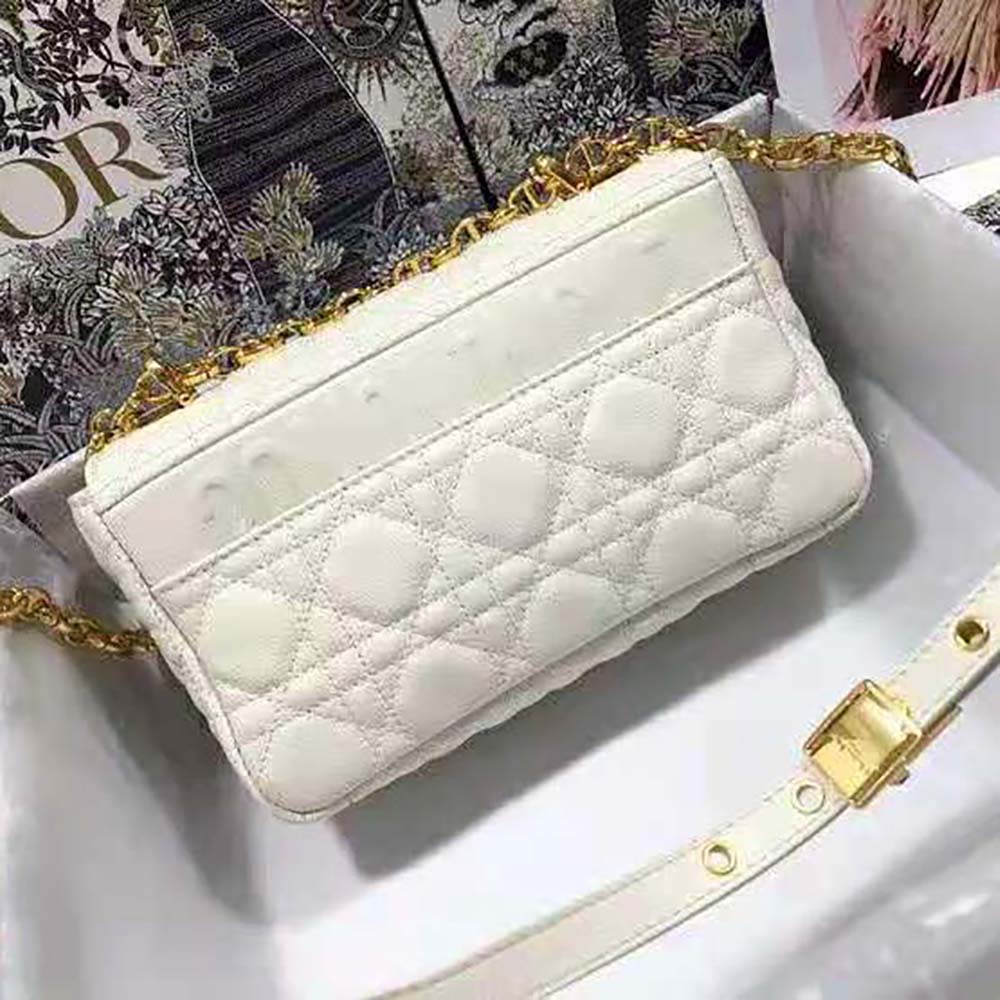 Dior Women Small Dior Caro Bag Lvory Supple Cannage Calfskin-White