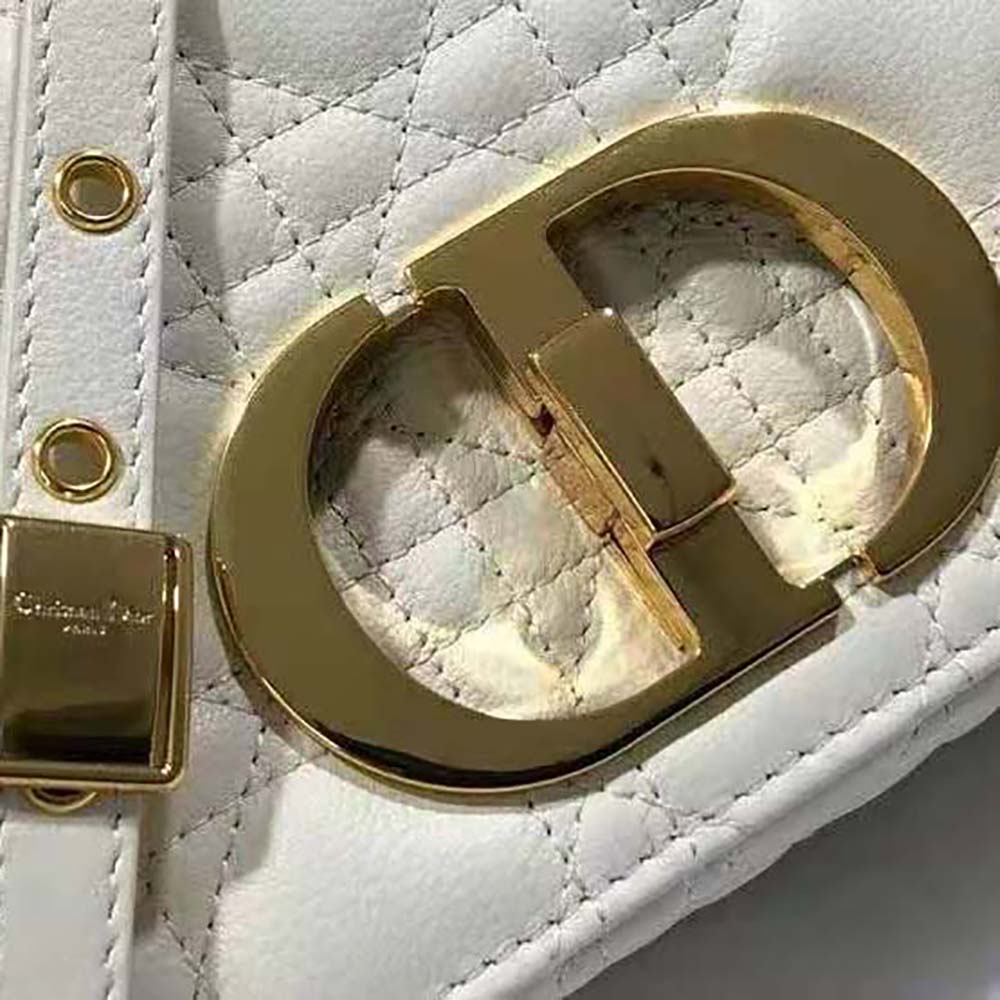Dior Women Small Dior Caro Bag Lvory Supple Cannage Calfskin-White