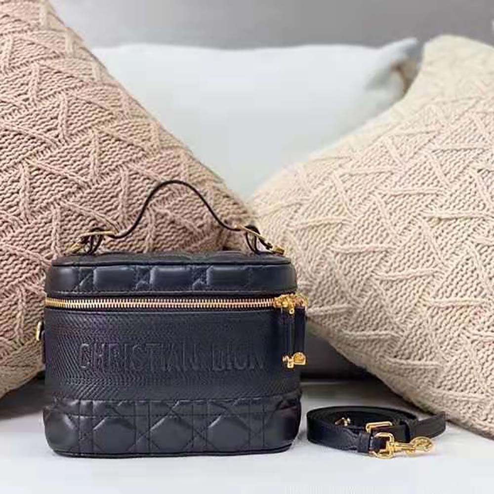 Dior Women Small Diortravel Vanity Case Cannage Lambskin-Black