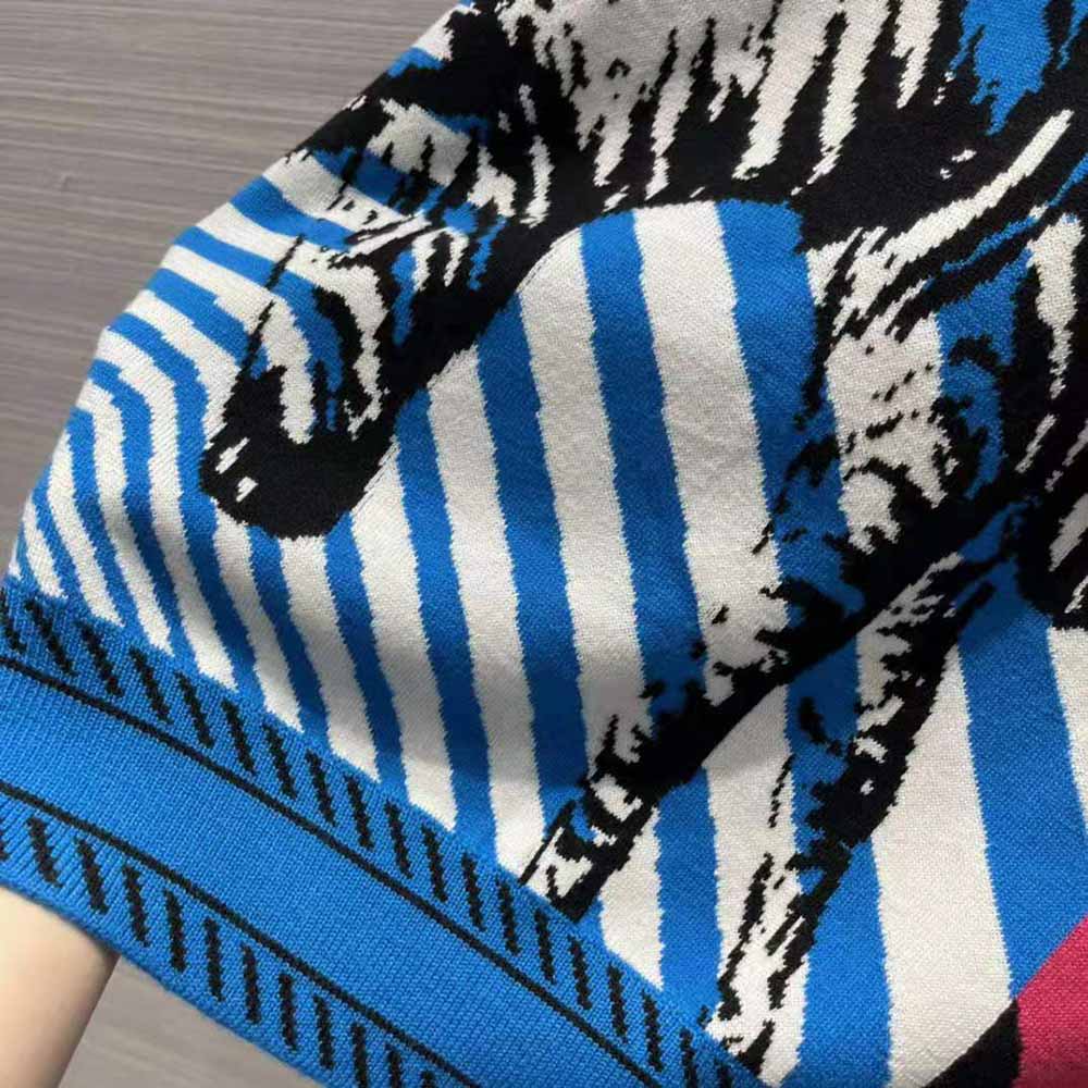Dior Women Sweater Bright Blue and Pink D-Jungle Pop Double-Sided Technical Cashmere