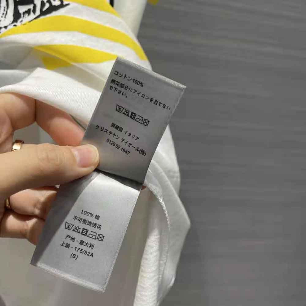 Dior Women T-shirt White Cotton Jersey with Fluorescent Yellow D-Jungle Pop Motif