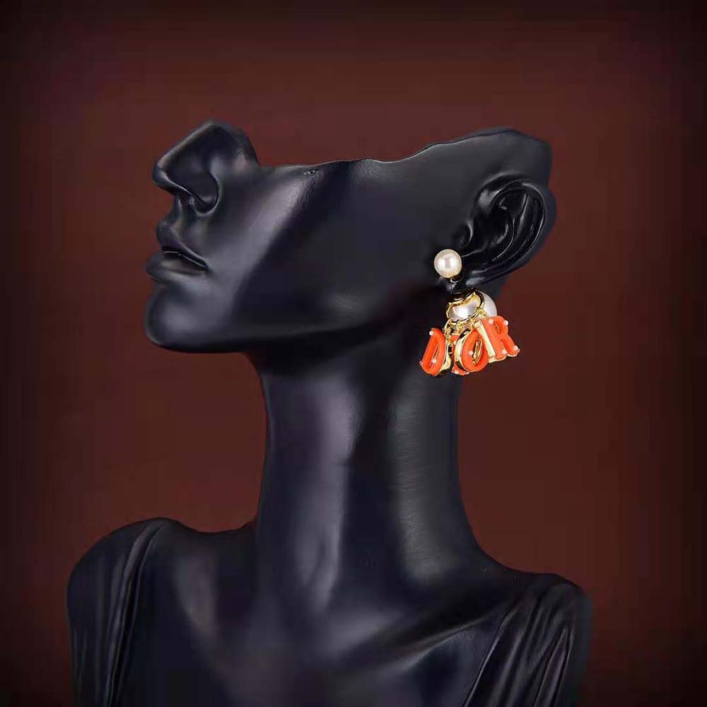Dior Women Tribales Earring Gold-Finish Metal and White Resin Pearls