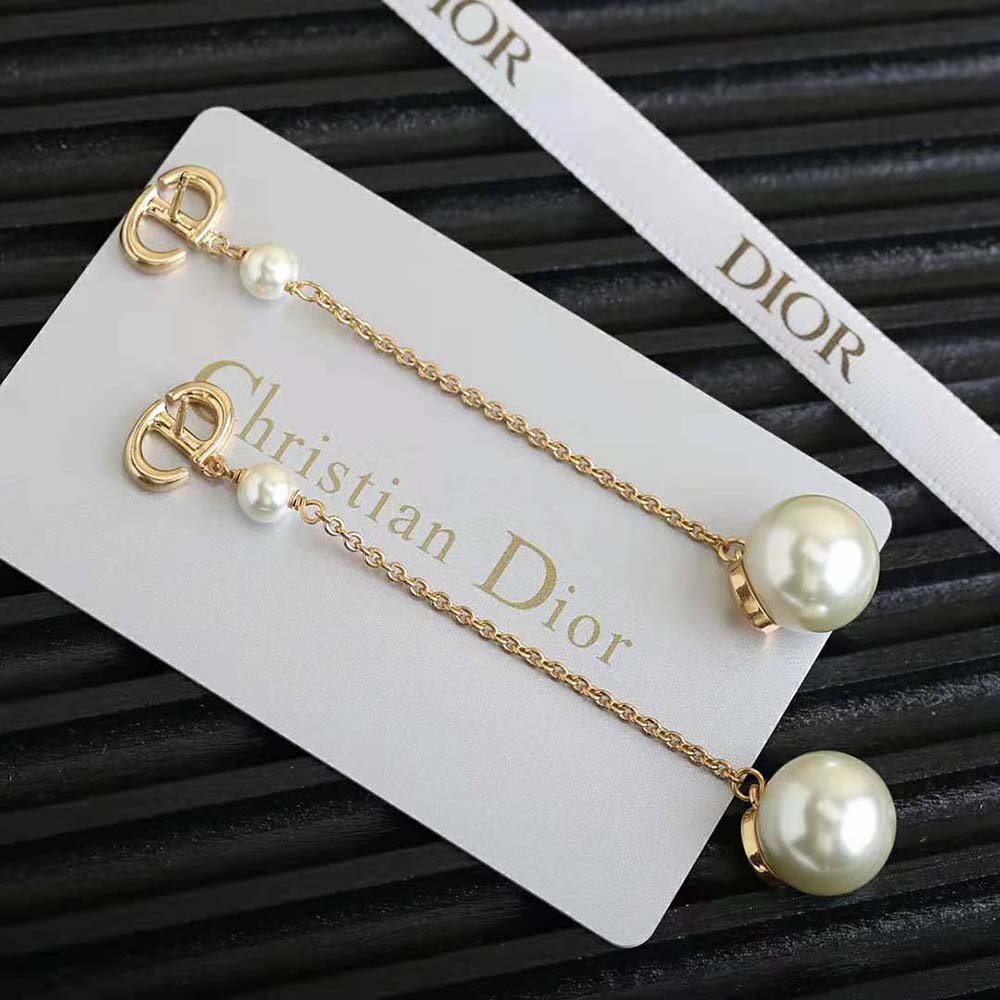 Dior Women Tribales Earrings Gold-Finish Metal and White Resin Pearls