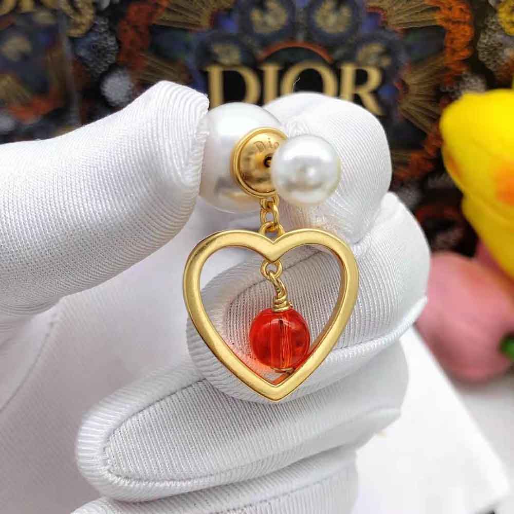 Dior Women Tribales Earrings Gold-Finish Metal with White Resin Pearls