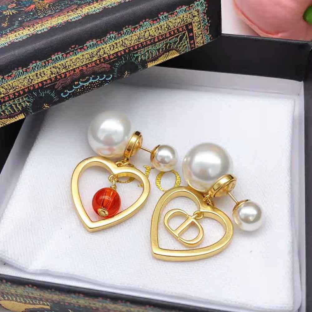 Dior Women Tribales Earrings Gold-Finish Metal with White Resin Pearls