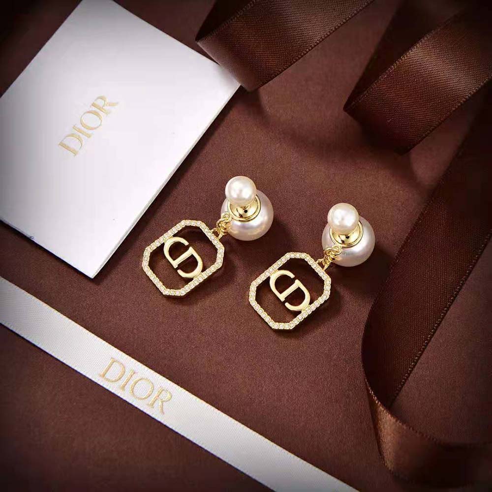 Dior Women Tribales Earrings Gold-Finish Metal with White Resin Pearls