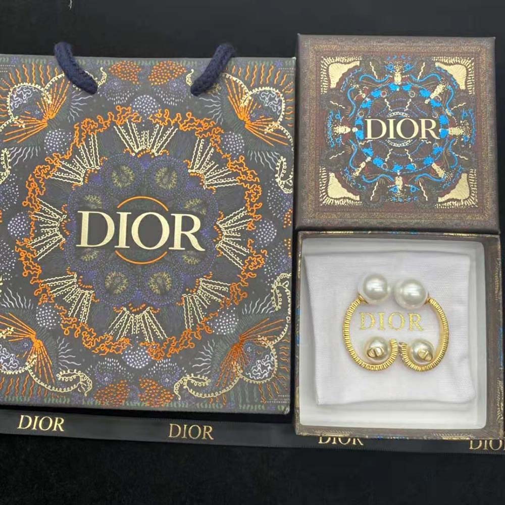 Dior Women Tribales Earrings Gold-Finish Metal with White Resin Pearls