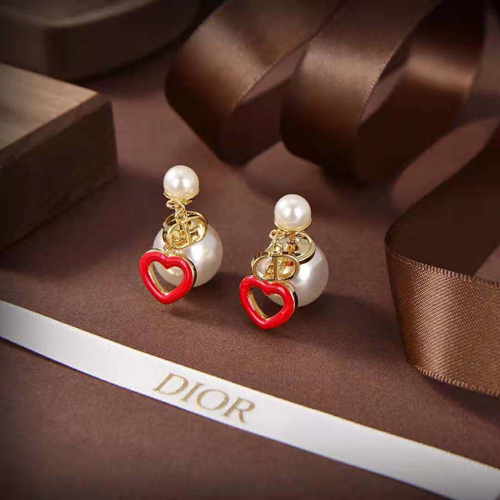Dior Women Tribales Earrings Gold-Finish Metal with White Resin Pearls