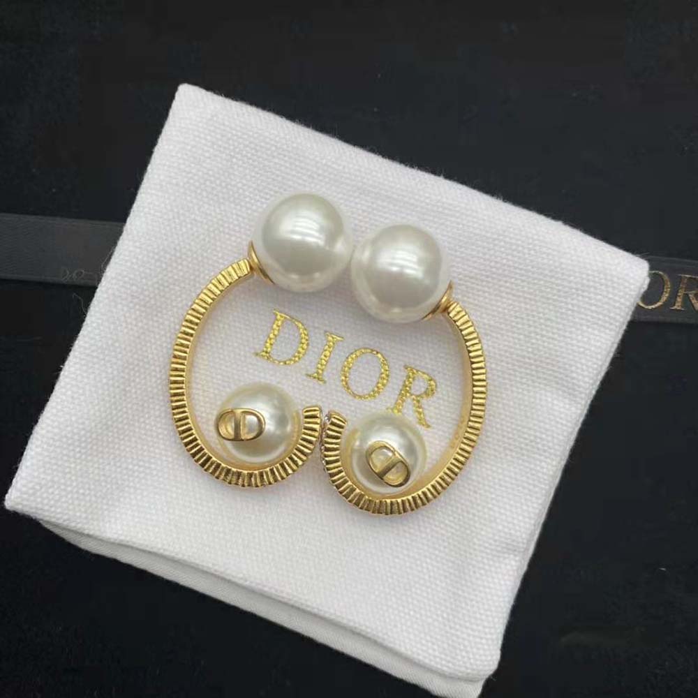 Dior Women Tribales Earrings Gold-Finish Metal with White Resin Pearls