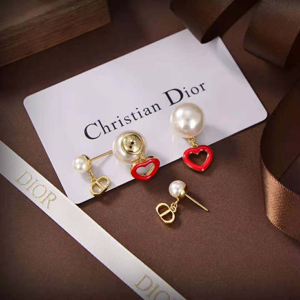 Dior Women Tribales Earrings Gold-Finish Metal with White Resin Pearls