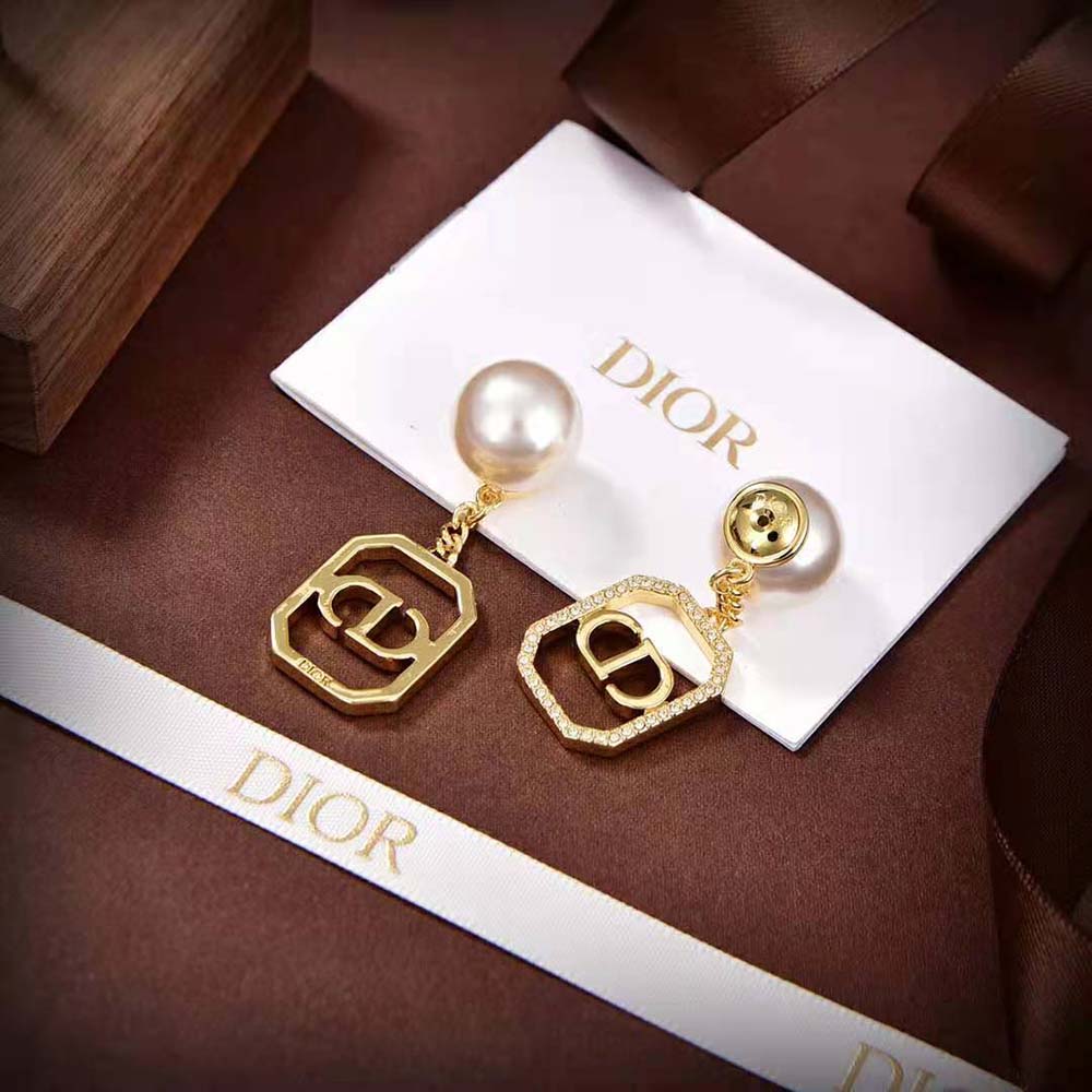 Dior Women Tribales Earrings Gold-Finish Metal with White Resin Pearls