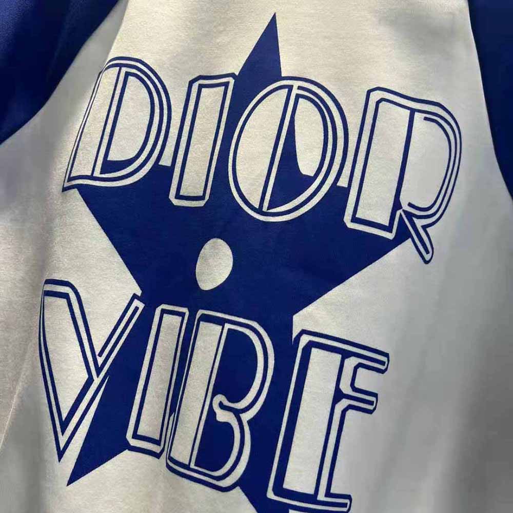 Dior Women Vibe Bomber Jacket Fluorescent Blue and White Technical Cashmere Jacquard