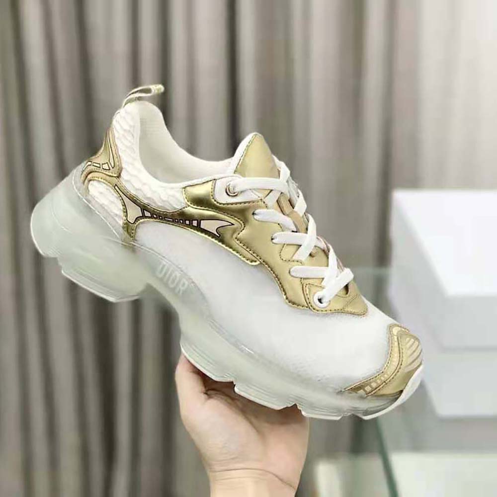 Dior Women Vibe Sneaker White Mesh and Gold-Tone Leather