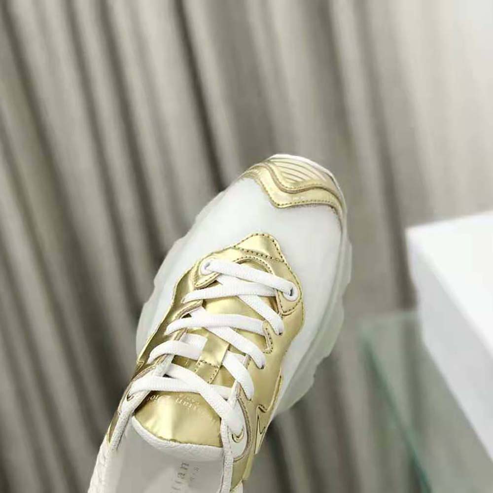 Dior Women Vibe Sneaker White Mesh and Gold-Tone Leather