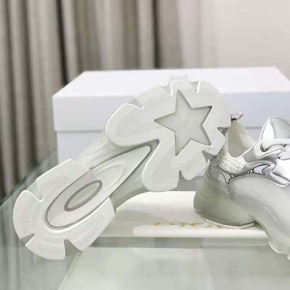 Dior Women Vibe Sneaker White Mesh and Silver-Tone Leather
