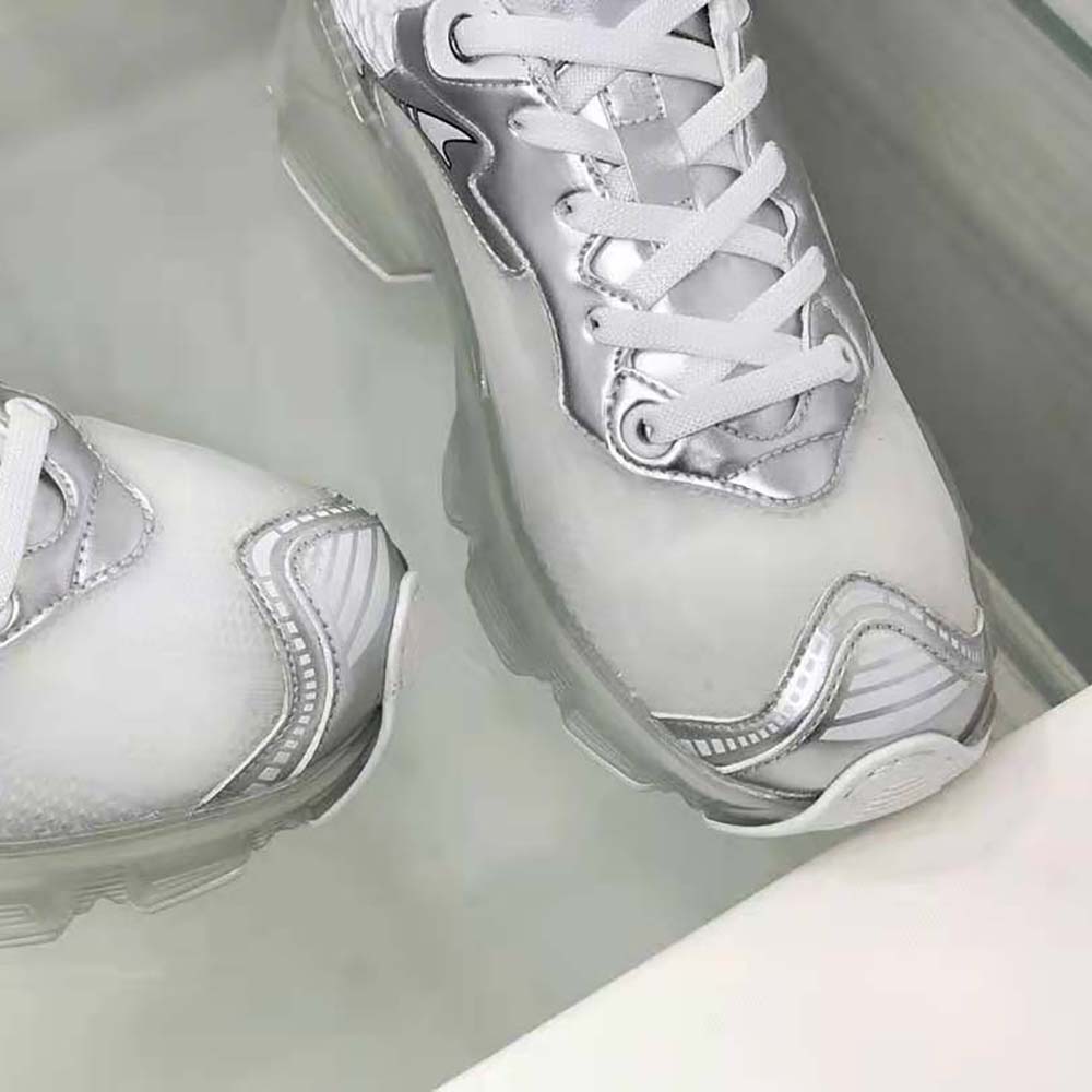 Dior Women Vibe Sneaker White Mesh and Silver-Tone Leather