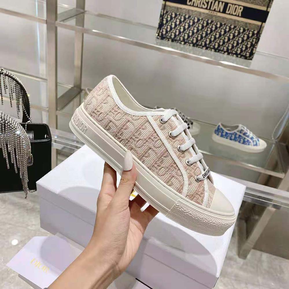 Dior Women Walk N Dior Sneaker Nude Dior Oblique Embroidered Cotton