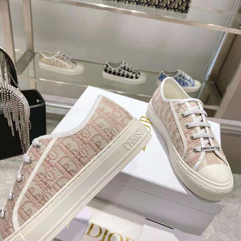 Dior Women Walk N Dior Sneaker Nude Dior Oblique Embroidered Cotton