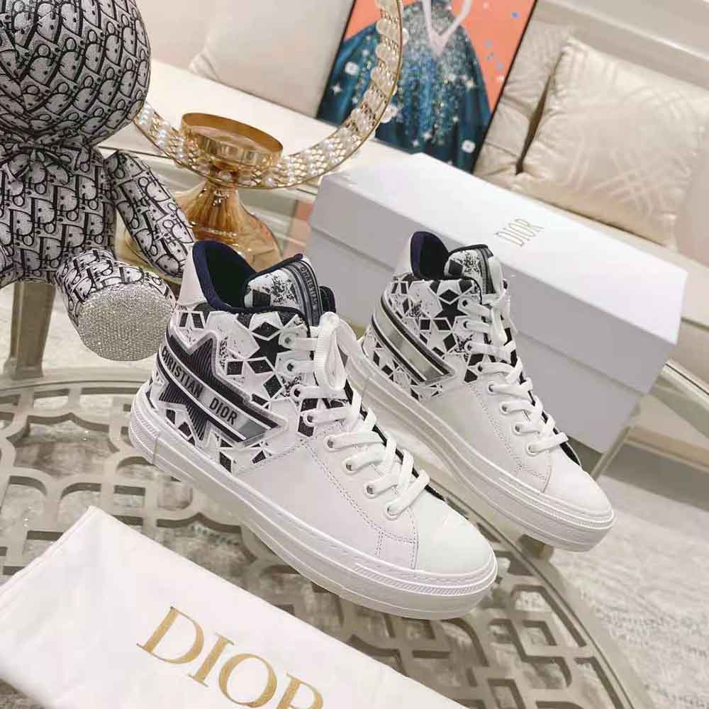 Dior Unisex Walk N Dior Star Sneaker Blue and White Calfskin and Technical Fabric