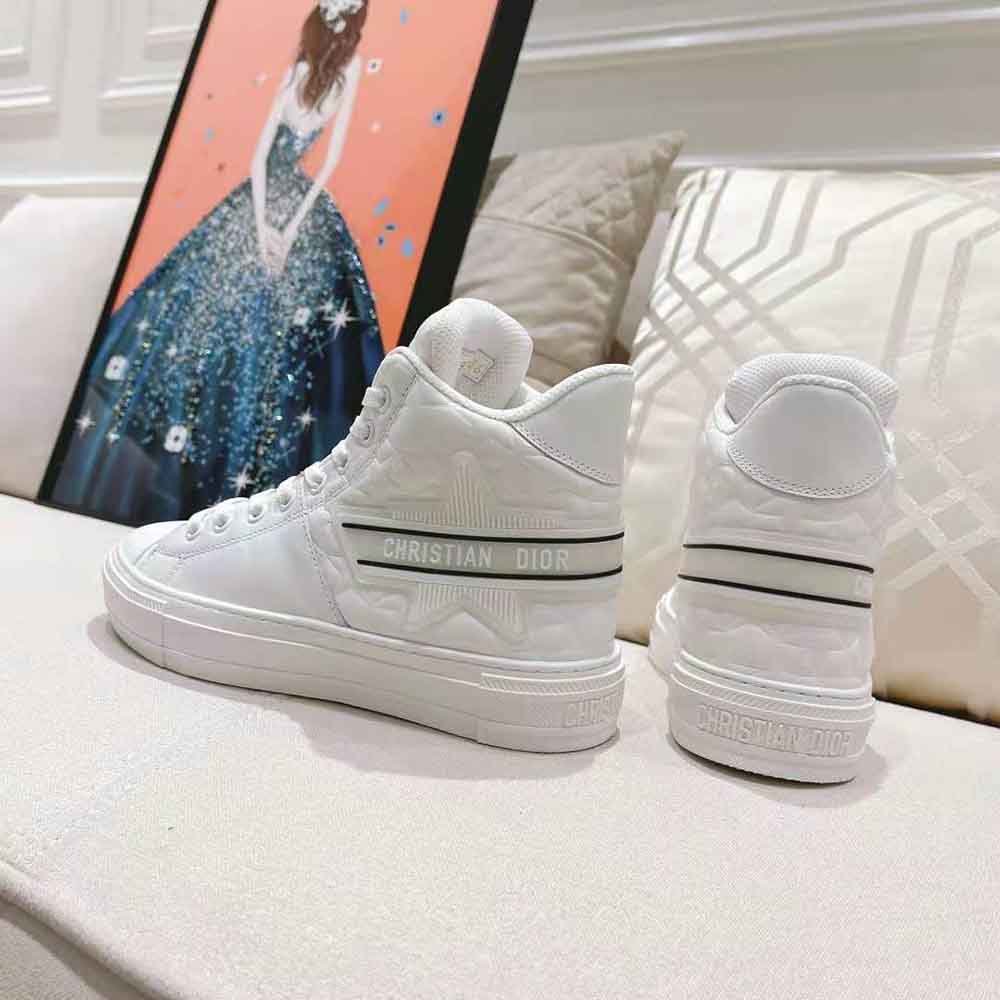 Dior Unisex Walk N Dior Star Sneaker White Dior Etoile Embossed Lambskin and Calfskin
