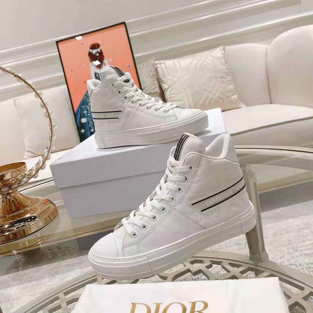 Dior Unisex Walk N Dior Star Sneaker White Dior Etoile Embossed Lambskin and Calfskin