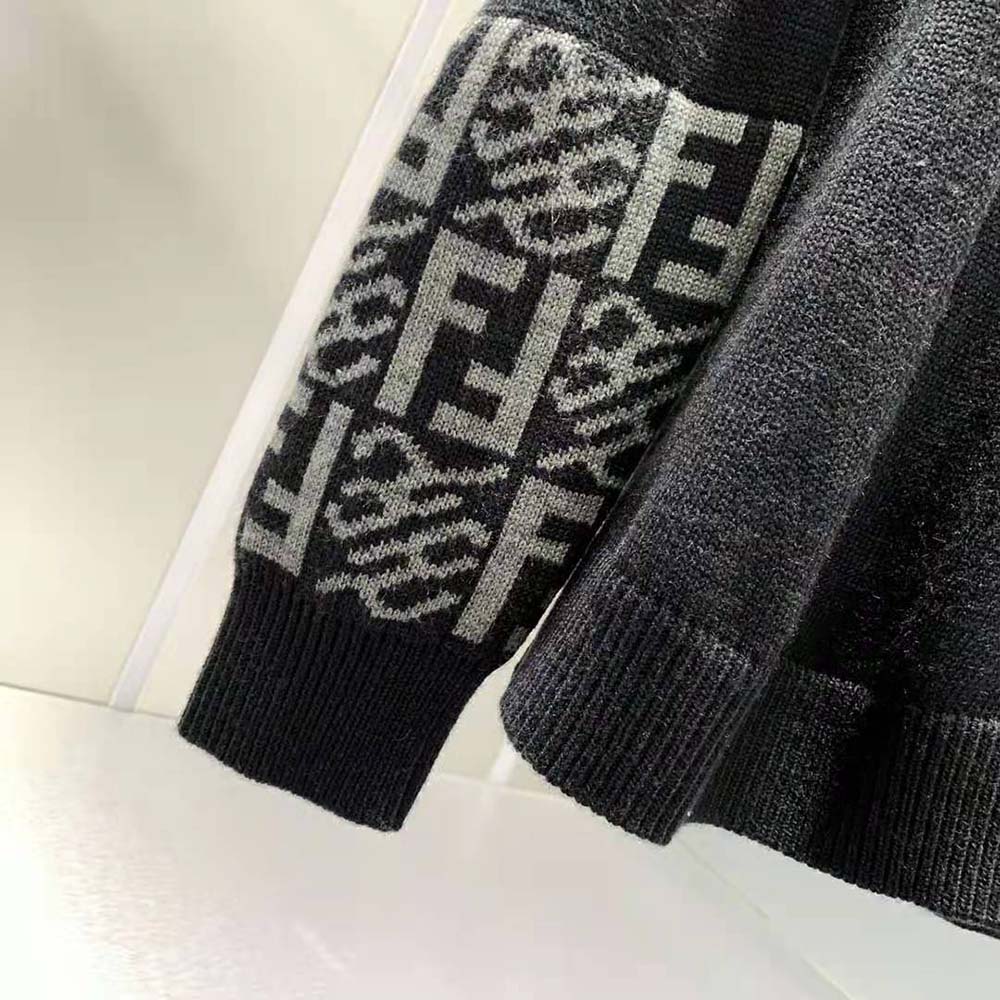 Fendi Men Black Wool Sweater with High Collar and Long Sleeves