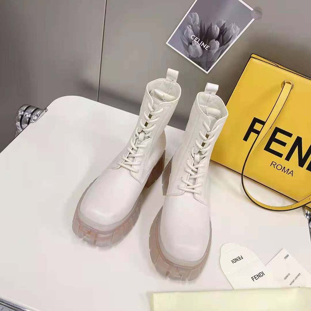 Fendi Women Force Beige Leather Ankle Boots