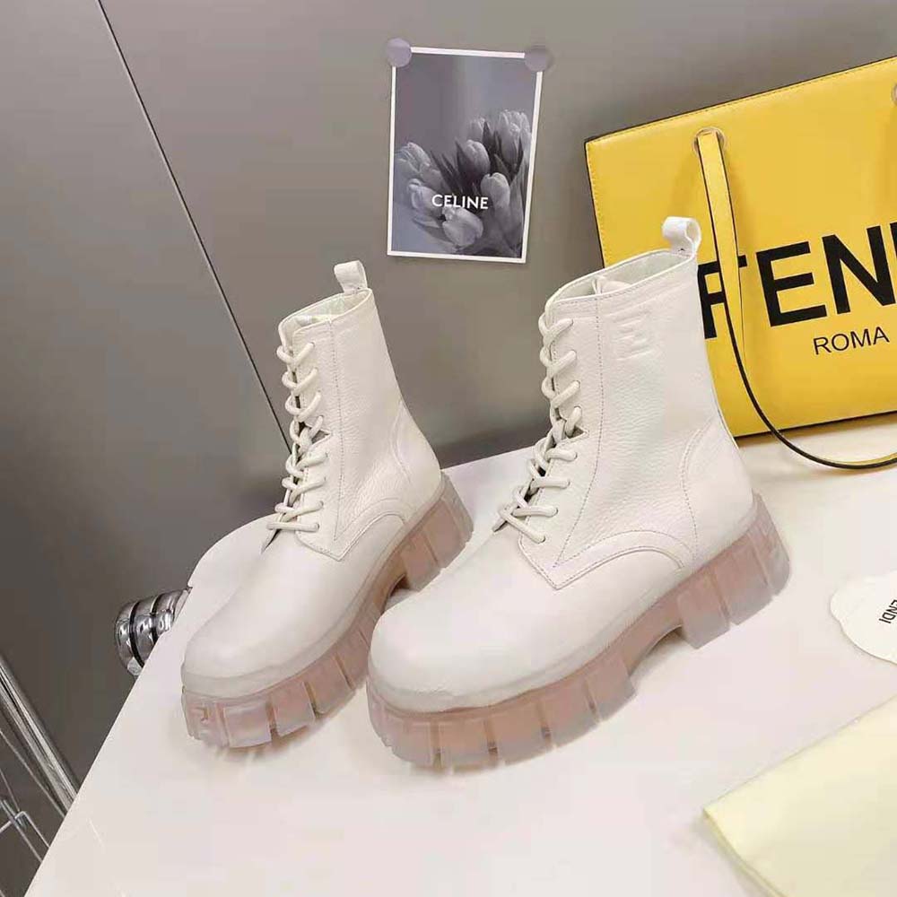 Fendi Women Force Beige Leather Ankle Boots