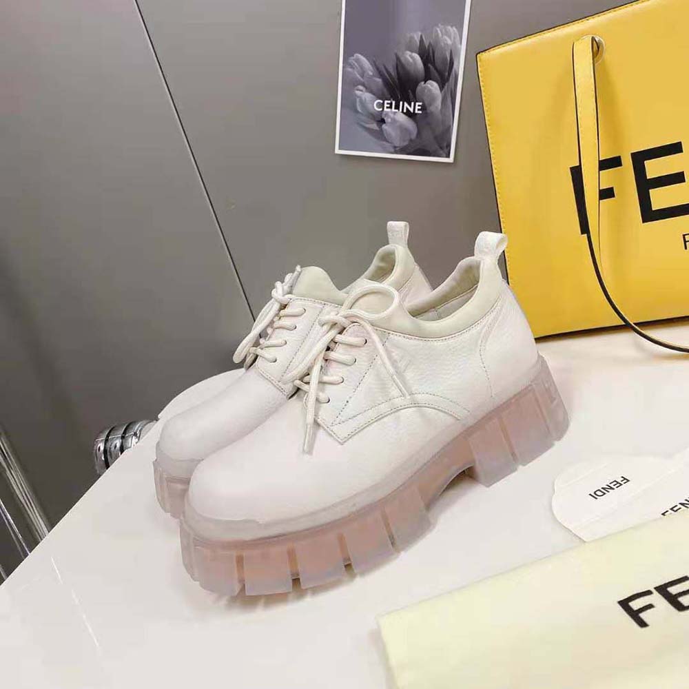 Fendi Women Force Beige Leather Lace-Ups