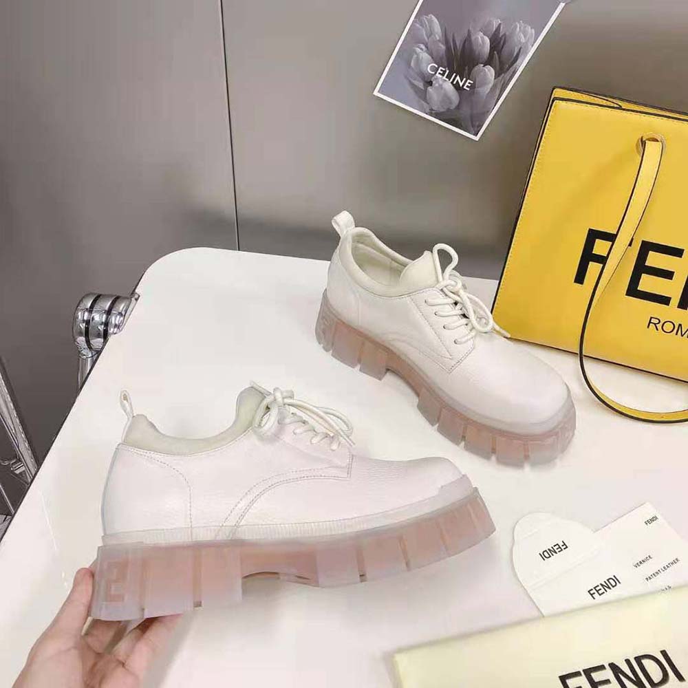 Fendi Women Force Beige Leather Lace-Ups
