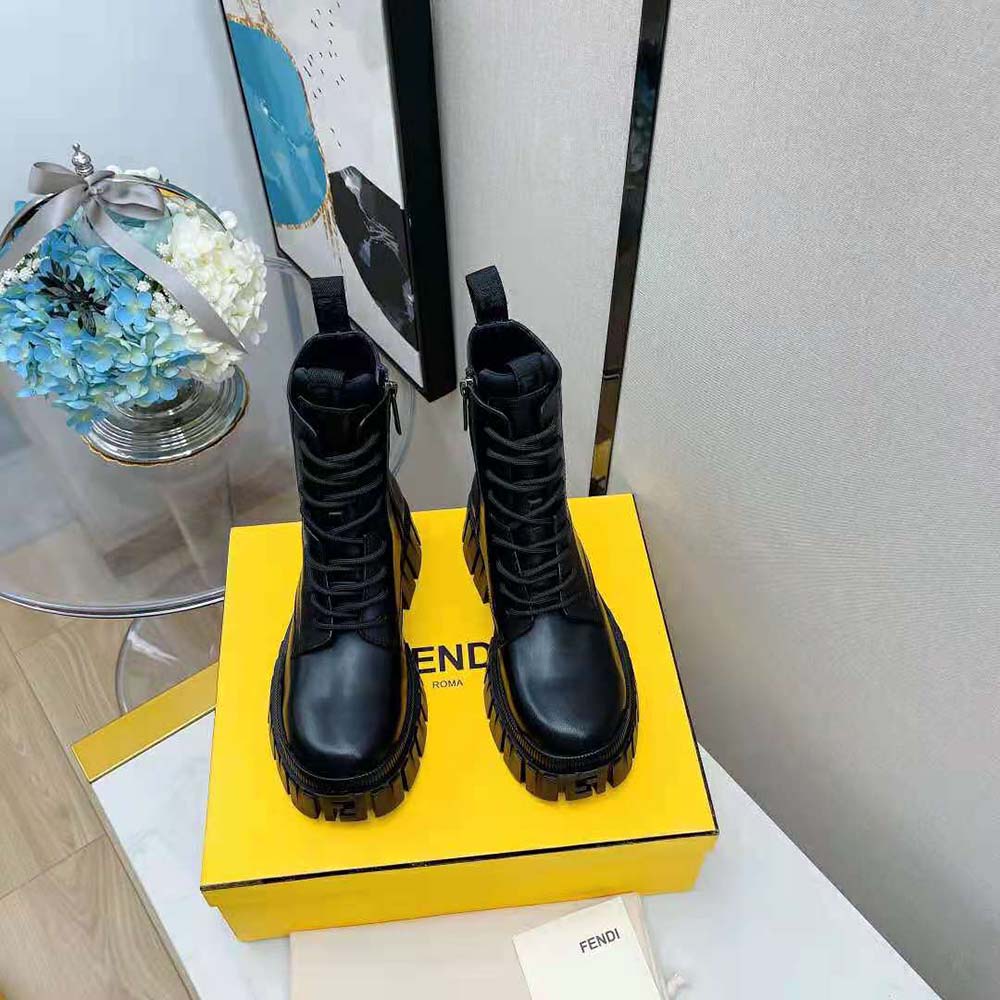 Fendi Women Force Black Leather Ankle Boots