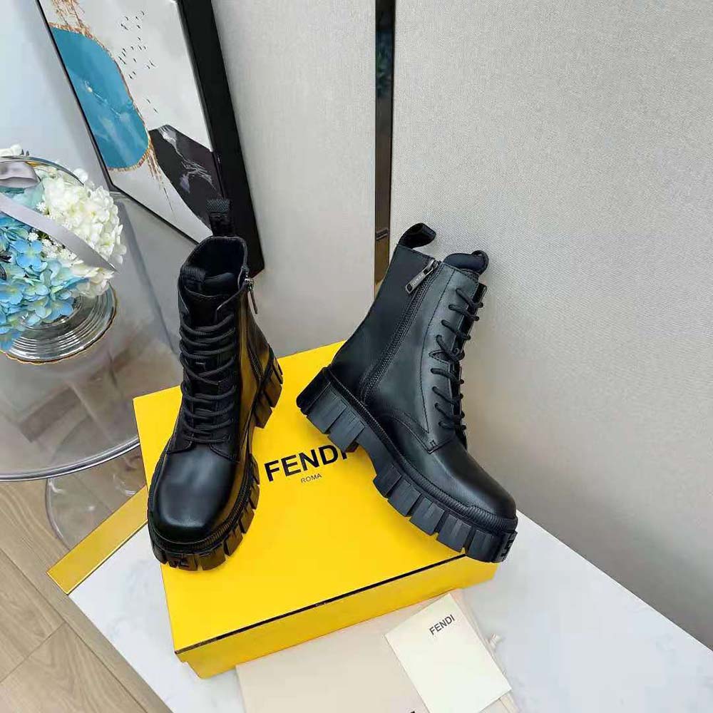 Fendi Women Force Black Leather Ankle Boots