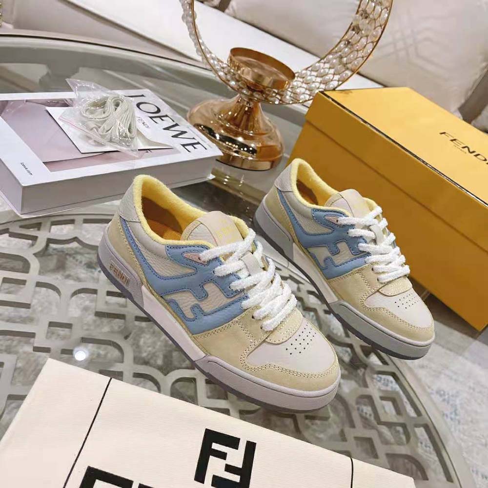 Fendi Unisex Match Yellow Suede Low-Tops