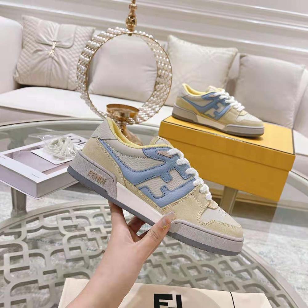 Fendi Unisex Match Yellow Suede Low-Tops
