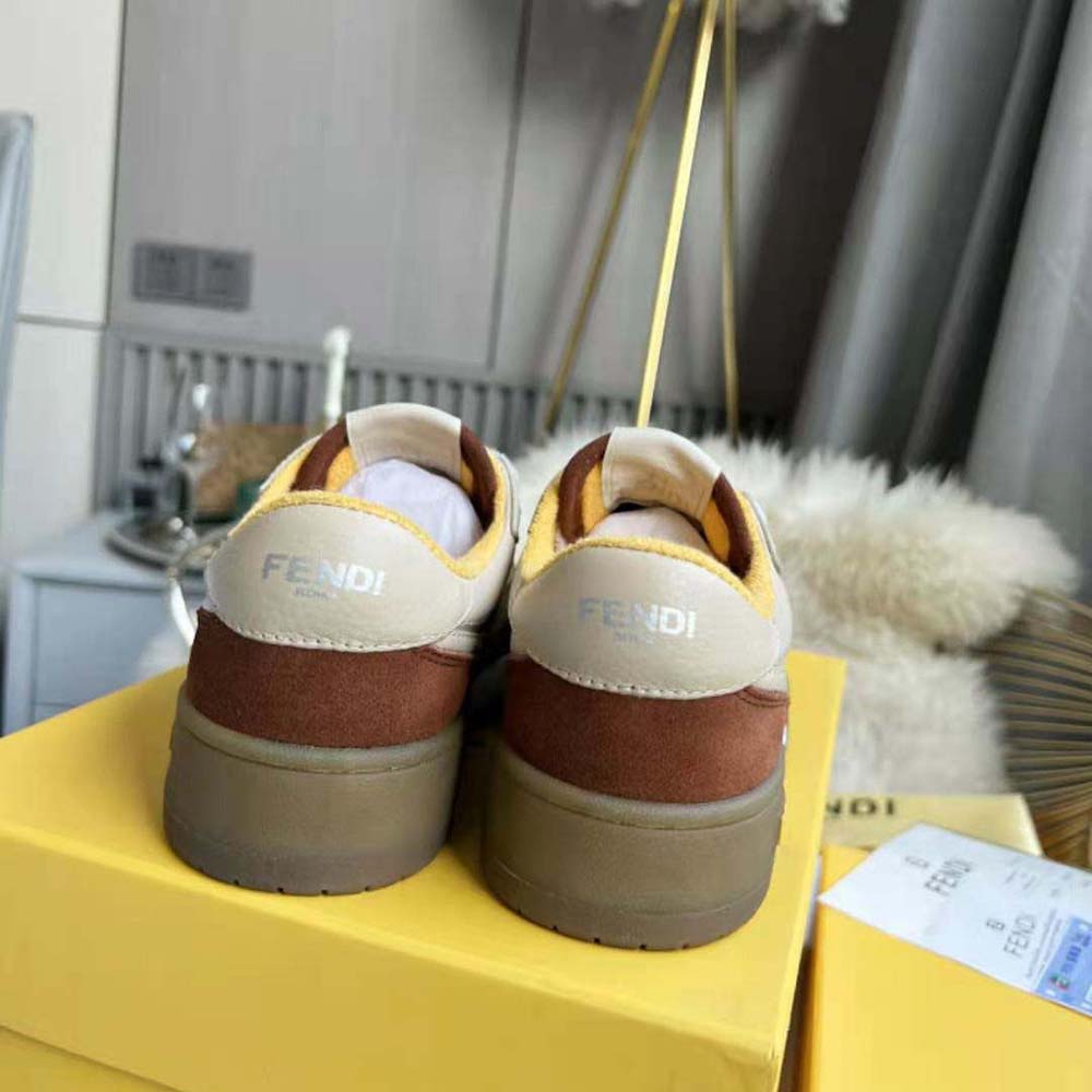 Fendi Unisex Match Beige Suede Low-Tops