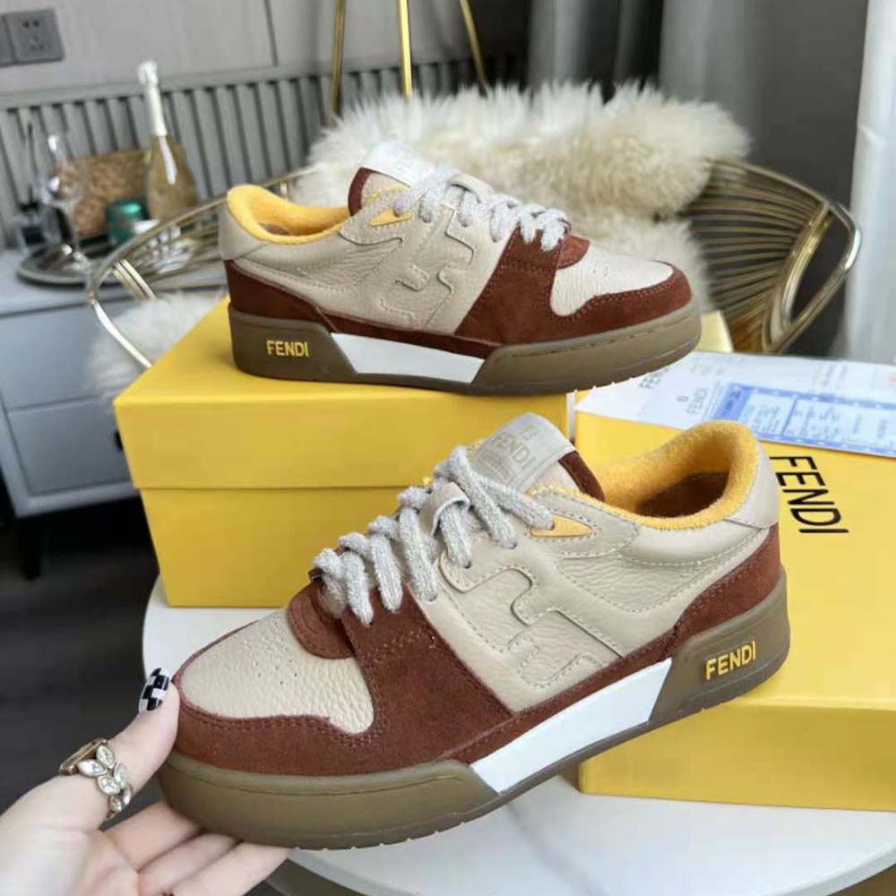 Fendi Unisex Match Beige Suede Low-Tops