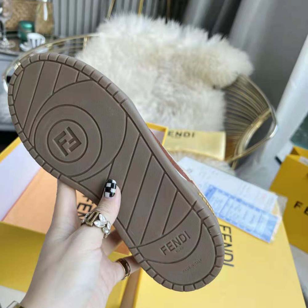 Fendi Unisex Match Beige Suede Low-Tops