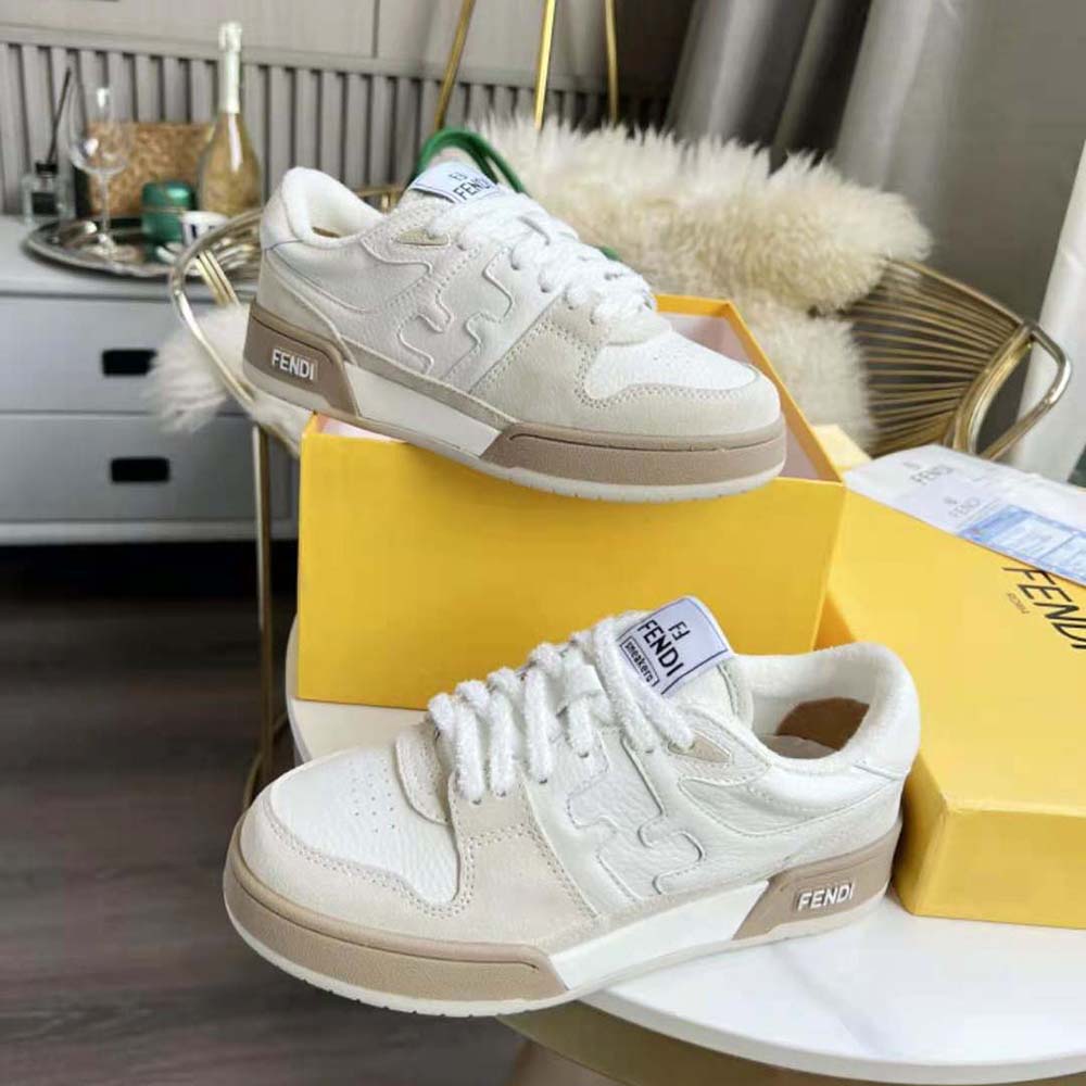 Fendi Unisex Match White Suede Low Tops