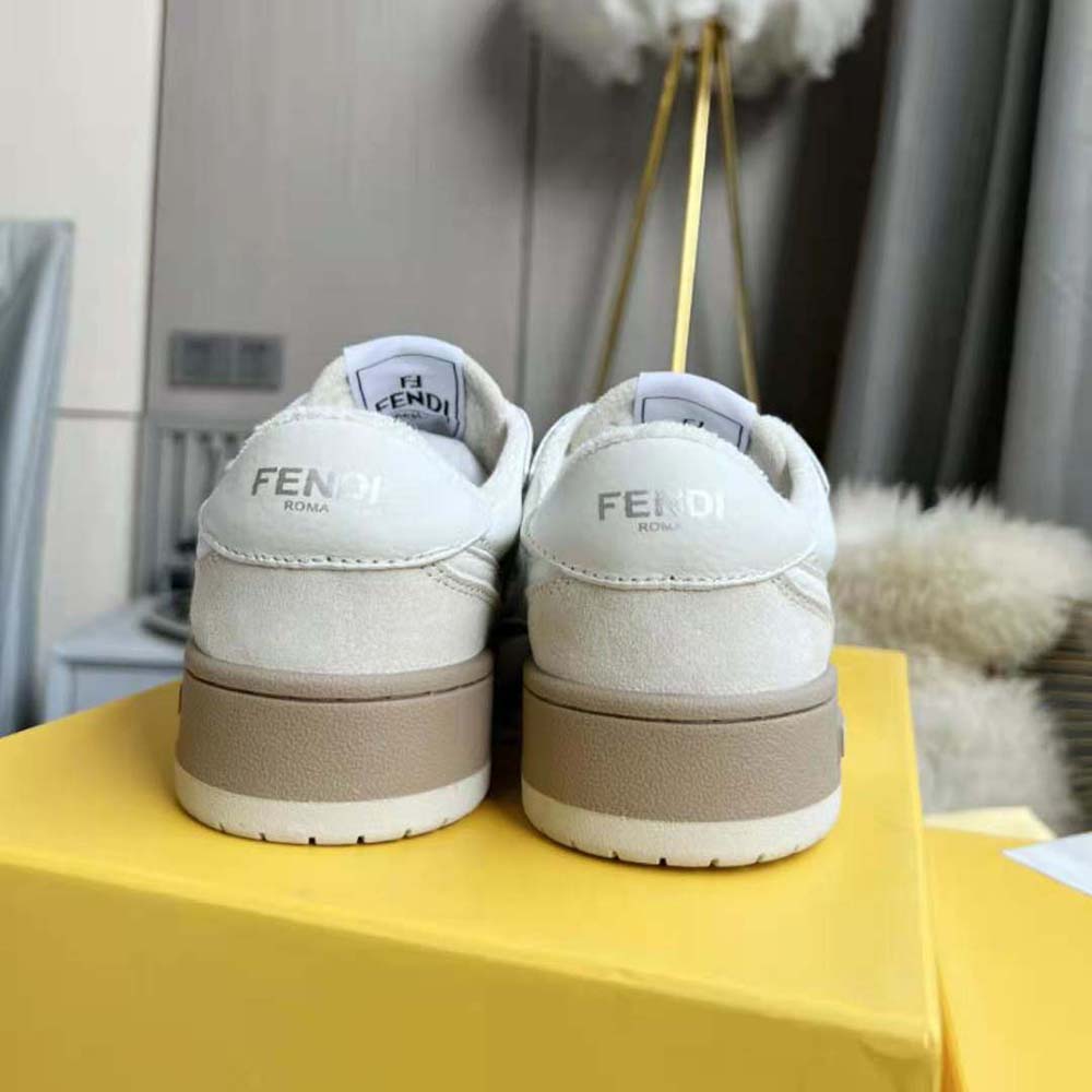 Fendi Unisex Match White Suede Low Tops