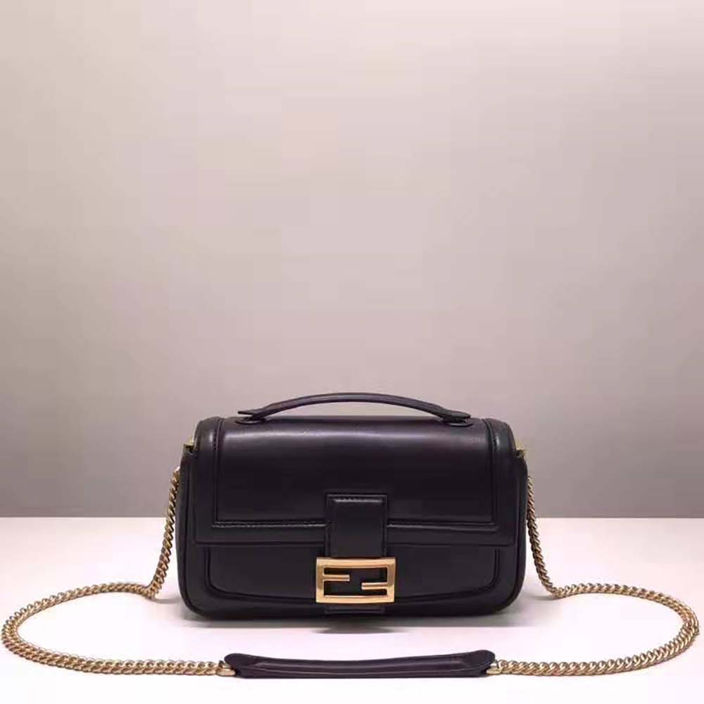 Fendi Women Baguette Chain Black Nappa Leather Bag